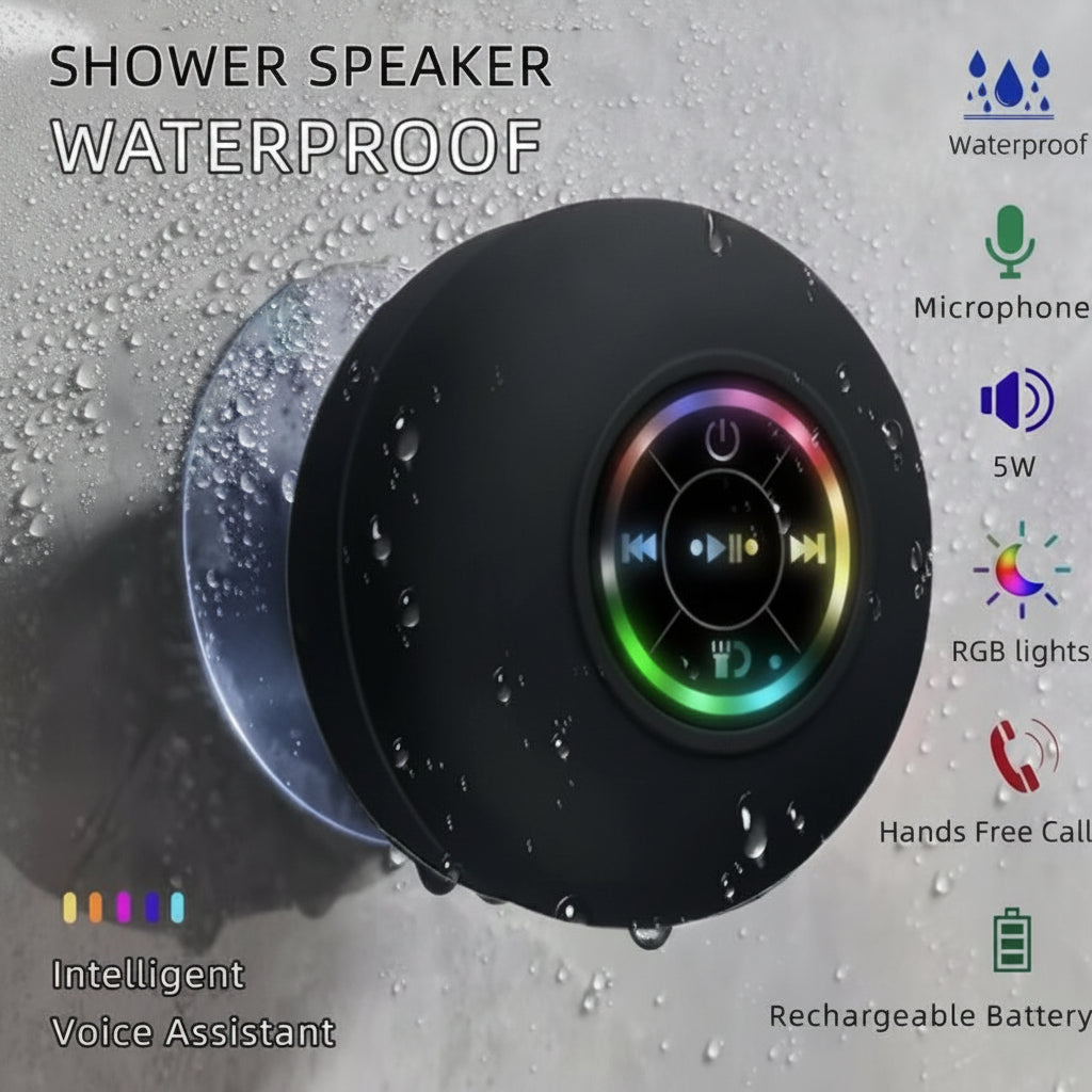 Enceinte de douche portable avec ventouse, sans fil, BT 5.0